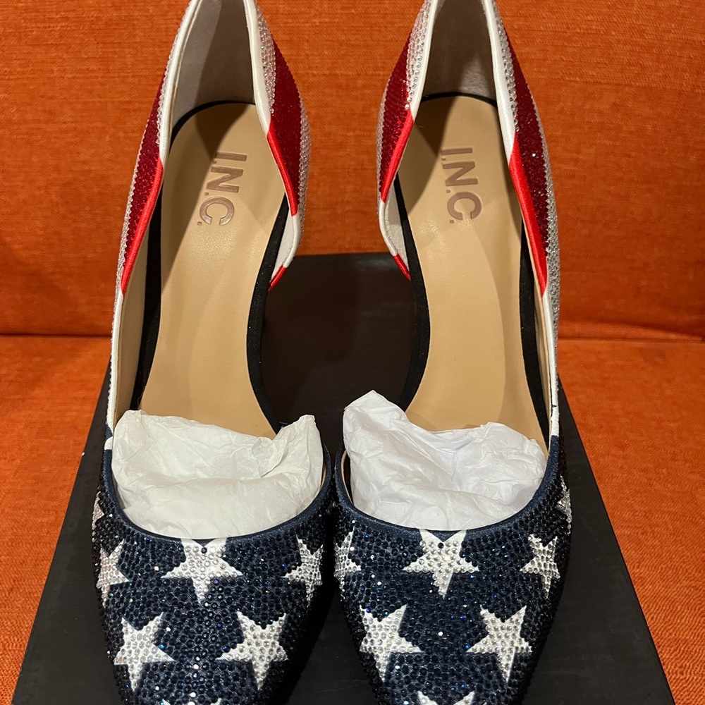 INC International Concepts Patriotic Red, White, and Blue Flag Heels - Picture 10 of 13